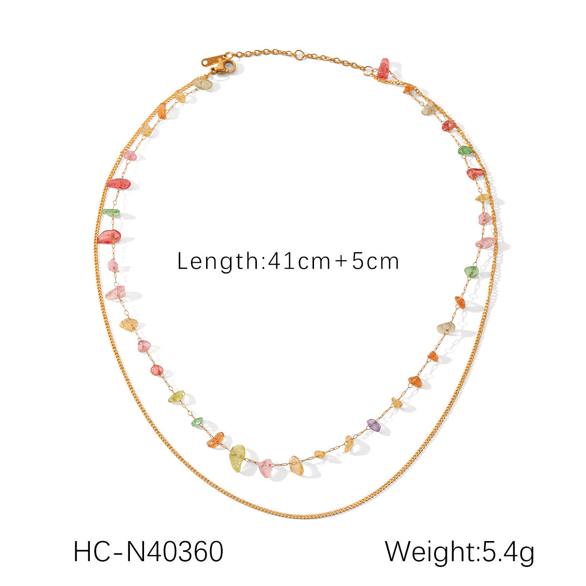 Wholesale  Stainless Steel 18K Gold Color Gravel Double Chain Necklace