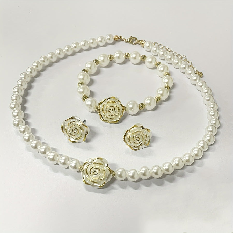 Wholesale Flower Shape Resin Jewelry Set Necklace Earrings Bracelet With Pearl Accent Trendy Fashion Accessory For Women Boutique Resale