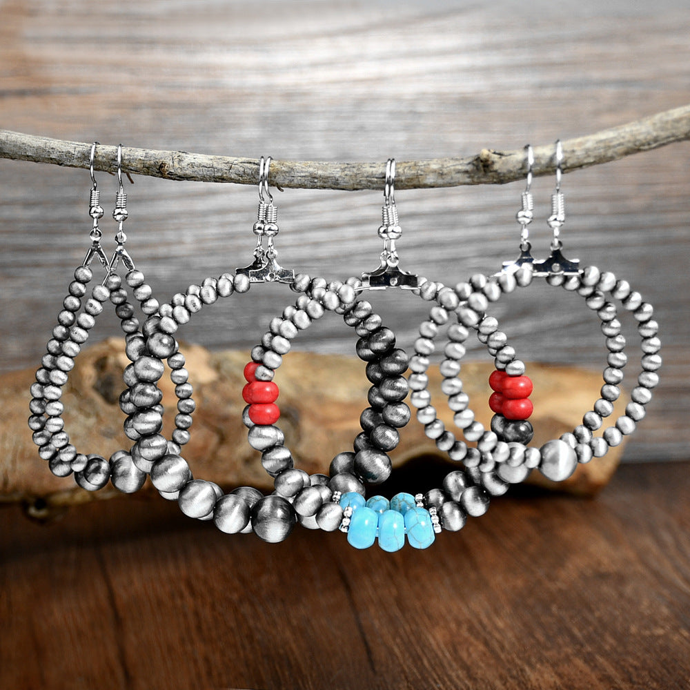 Wholesale Handmade Beaded Navajo Turquoise Earrings Ethnic Style Jewelry Accessory Party Wear