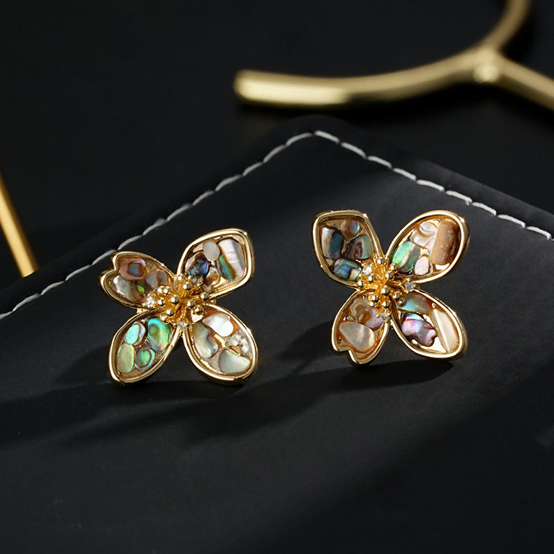 Wholesale color shell retro earrings full-body copper gold-plated s925 silver needle light luxury  earrings