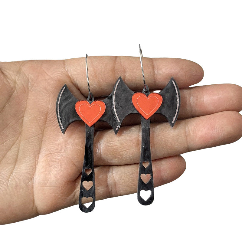 Wholesale  exaggerated Halloween funny love axe earrings