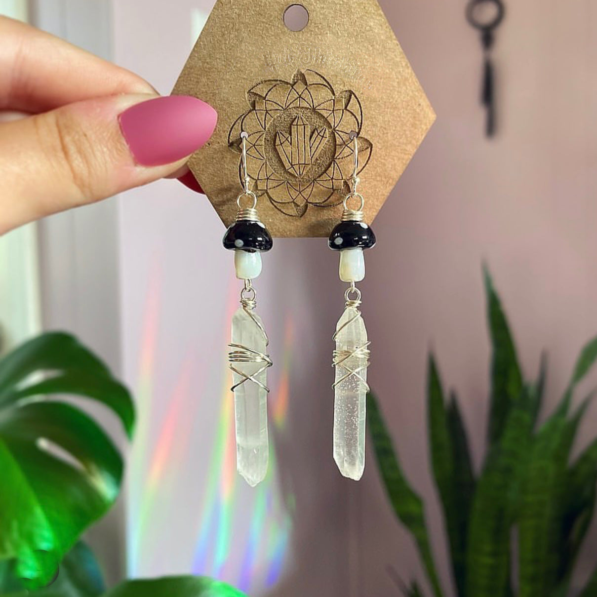 Wholesale Cute Little Mushroom Natural White Crystal Earrings ACC-ES-RongGuan003