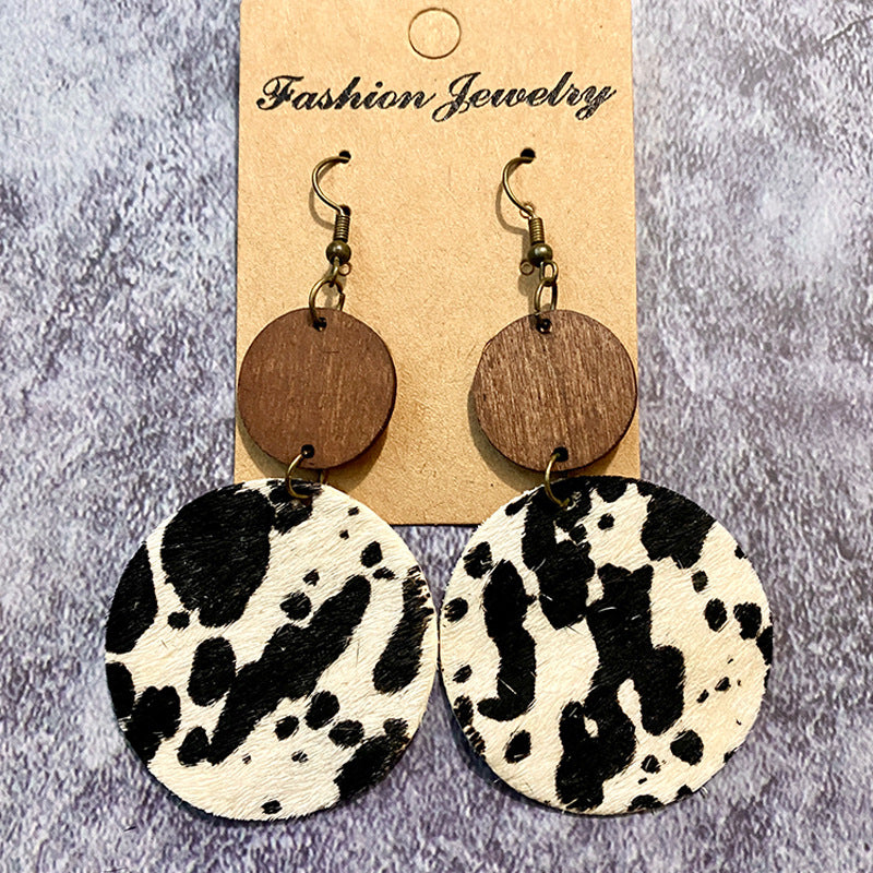 Wholesale retro Western earrings Wood leather horse hair earrings