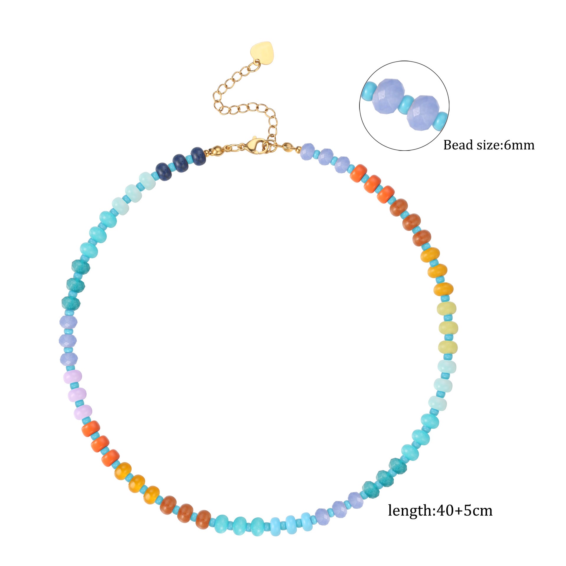 Wholesale  Rainbow Color Natural Stone Necklace  Bohemian Beaded Beach Necklace