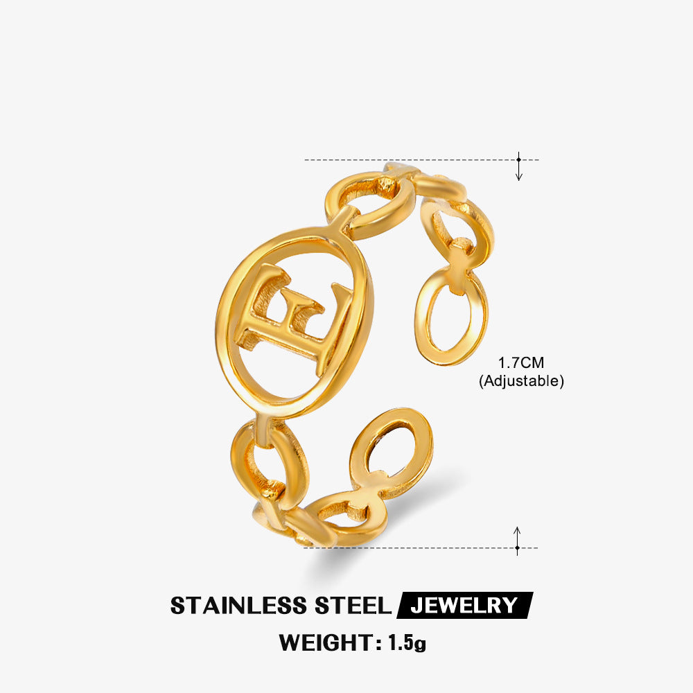 Wholesale Simple 26 Letters Stainless Steel Rings Open Adjustable Rings ACC-RS-JiaLi005