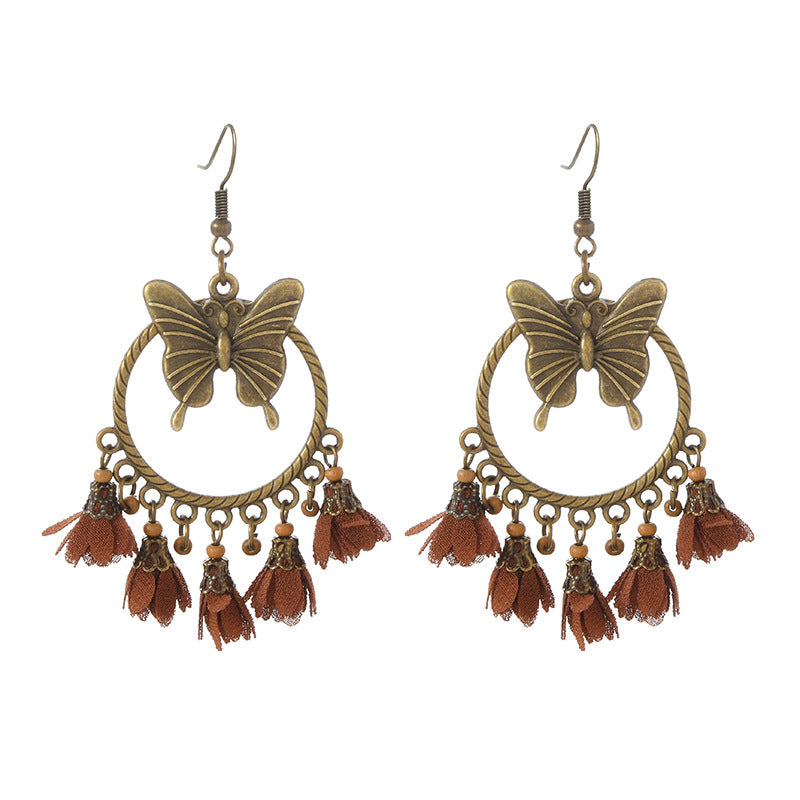 Wholesale Alloy Butterfly Bohemian Earrings Long Tassel Drop Earrings Fashion Accessory for Women Party Wear