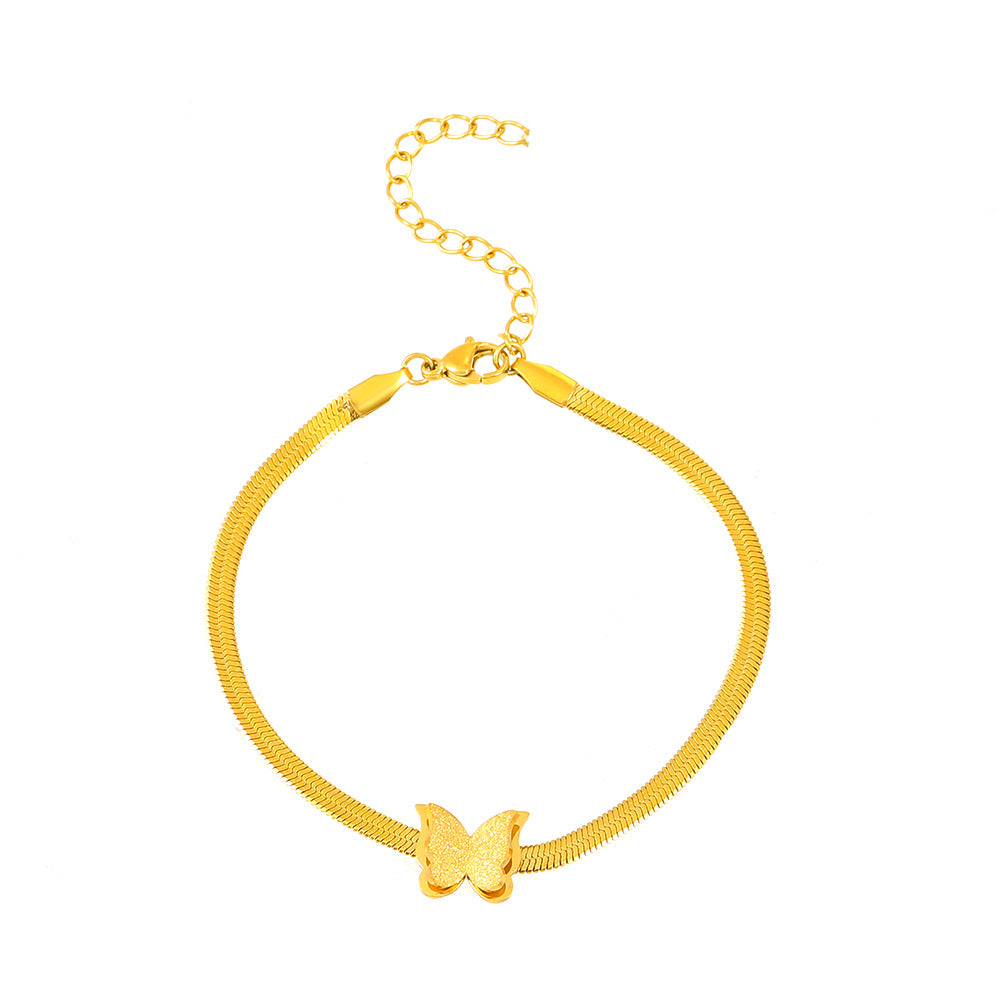 Wholesale European and American Internet Celebrity Niche Design Stainless Steel Frosted Butterfly Bracelet Punk Butterfly Snake Bone Chain Bracelet Jewelry for Women