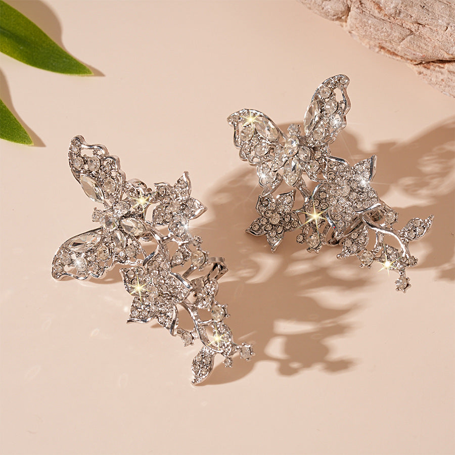 Wholesale Light Luxury Diamond-encrusted Butterfly Flower Leaf Ear Clip