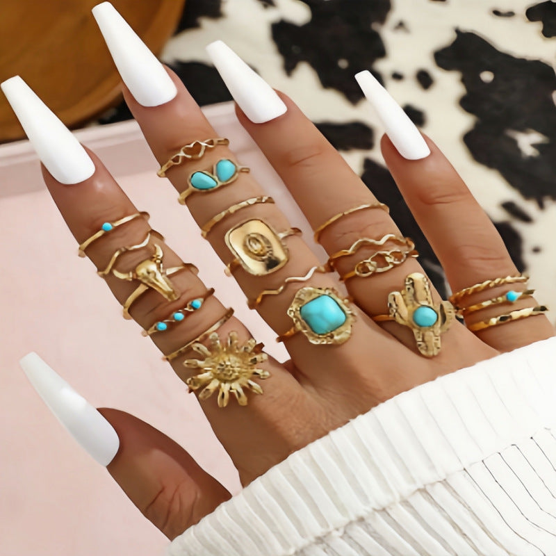 Wholesale Bohemian Ethnic Style Ring Set Zinc Alloy Electroplated Jewelry Accessory for Everyday Wear