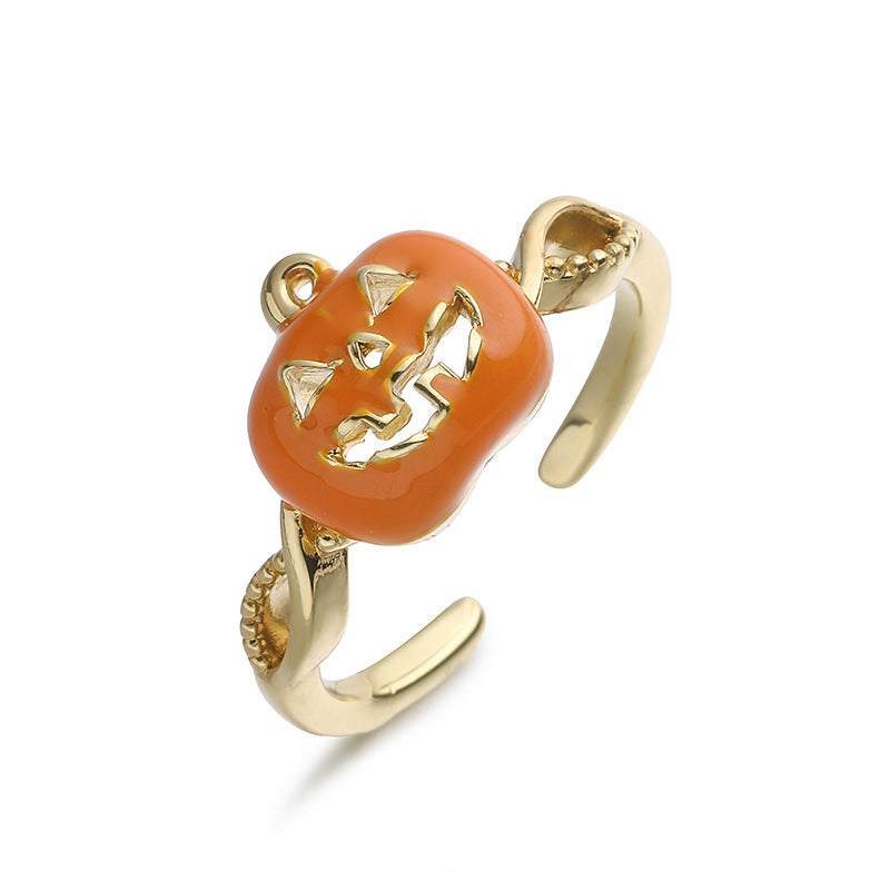 Wholesale Copper Drip Oil Pumpkin Ghost Face Ring  Funny Jewelry Accessory