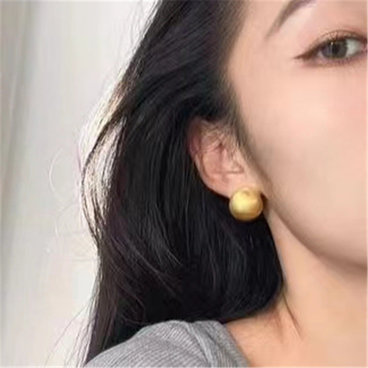 Wholesale Matte Frosted Metal Half Ball Round Earrings