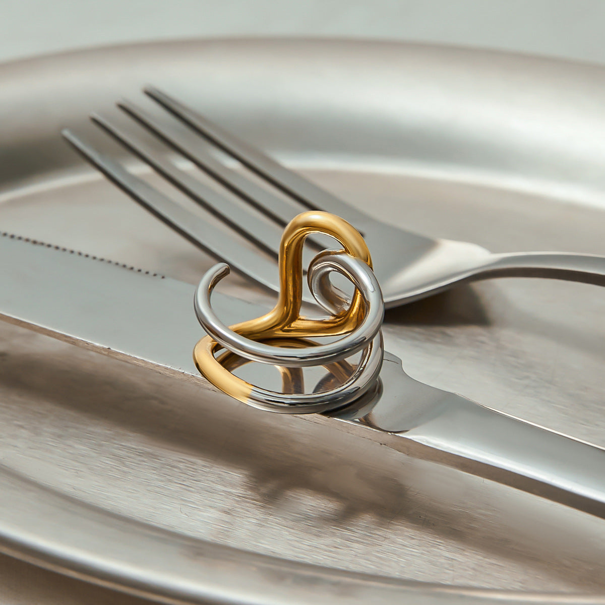 Wholesale 18K gold stainless steel gold and silver color matching  rings