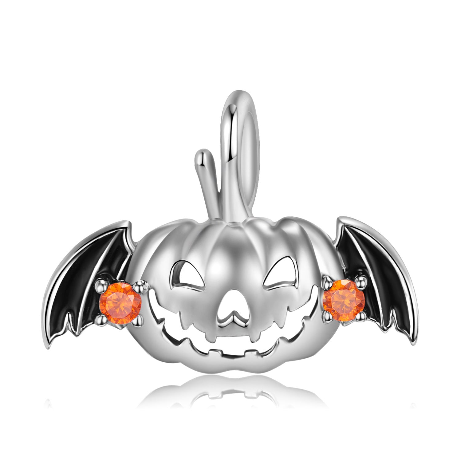 Wholesale Halloween S925 Sterling Silver Epoxy Hollow Flying Pumpkin Necklaces ACC-NE-MC010