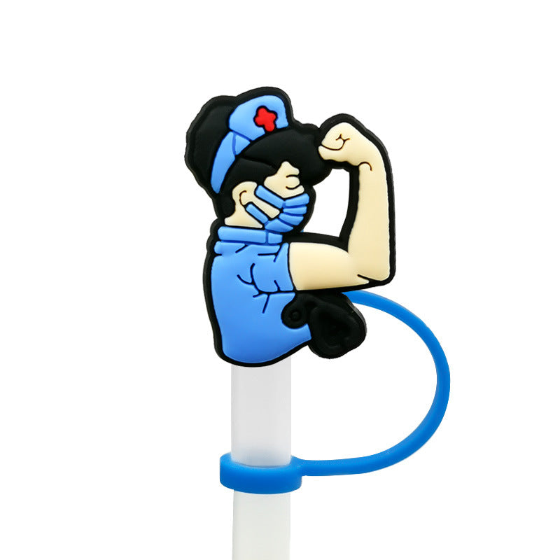 Wholesale 10pcs New Medical Dust Plug Cute Cartoon Straw Cover Straw Tube Cap ACC-SCR-YiBang003