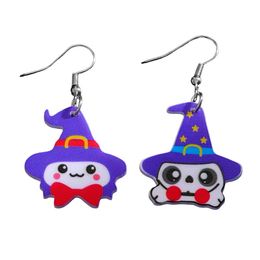 Wholesale Acrylic  Pumpkin Witch Hat Cartoon Earrings Jewelry Accessory Gift