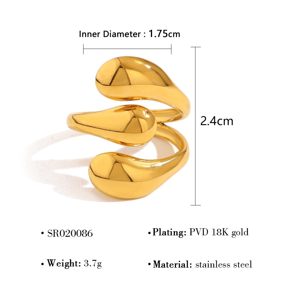 Wholesale 18K gold  mirror titanium steel opening ring design geometric arc ring suit