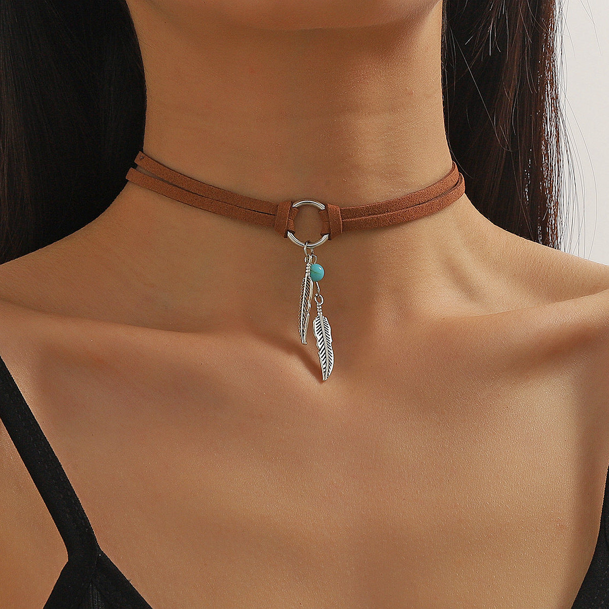 Wholesale Bohemian Turquoise Vintage Leather Necklace Sweater Chain