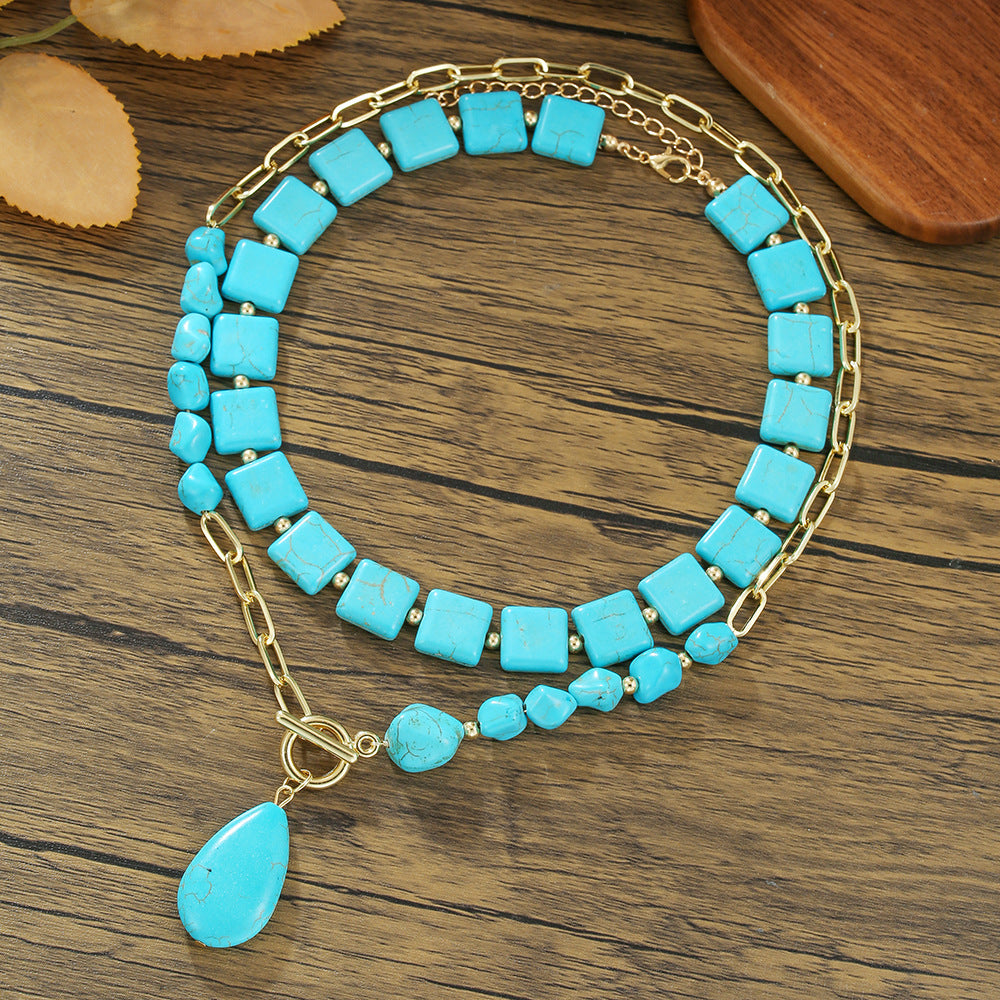 Wholesale Handmade Bohemian Turquoise Necklace with Butterfly Pearl Heart Pendant,  Fashion Jewelry Accessory