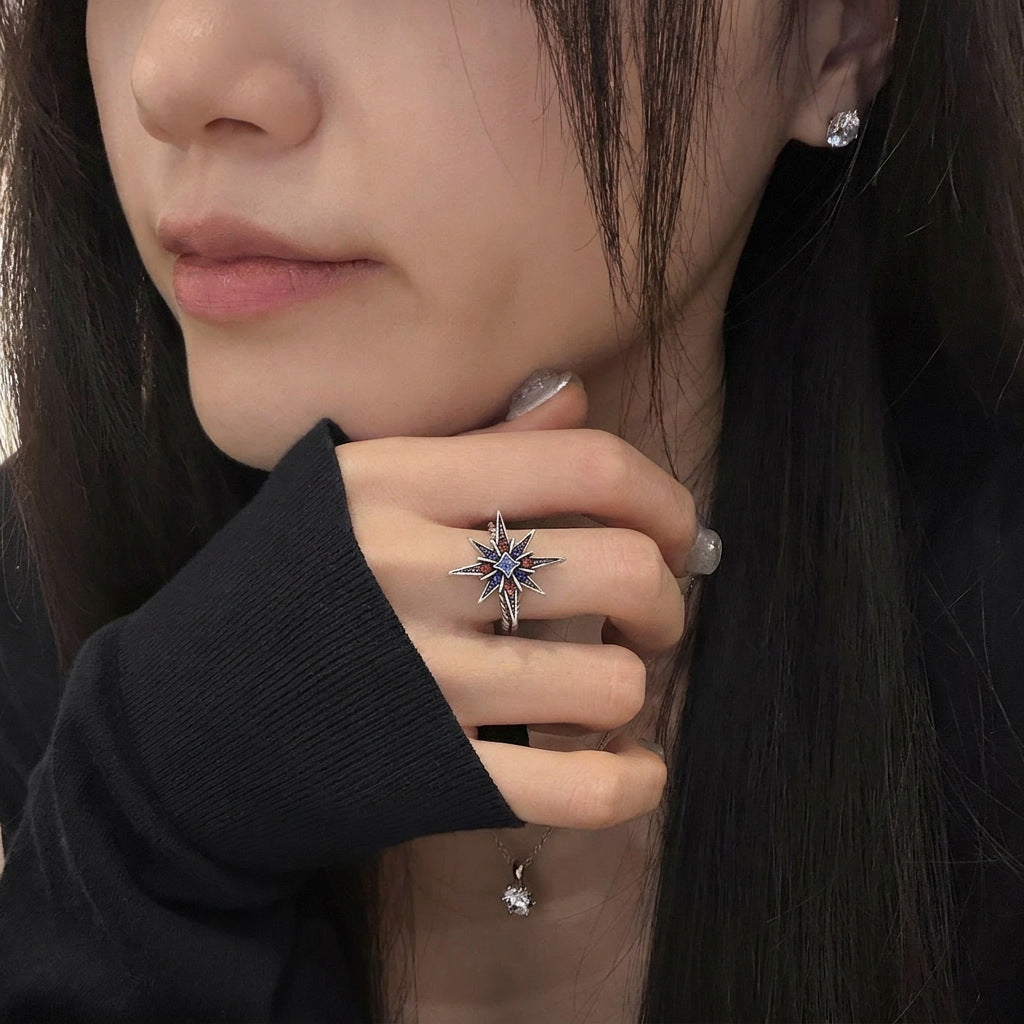 Wholesale Copper Electroplated Octagonal Star Ring with Vintage Distressed Finish,  Trendy Fashion Accessory for Everyday Wear
