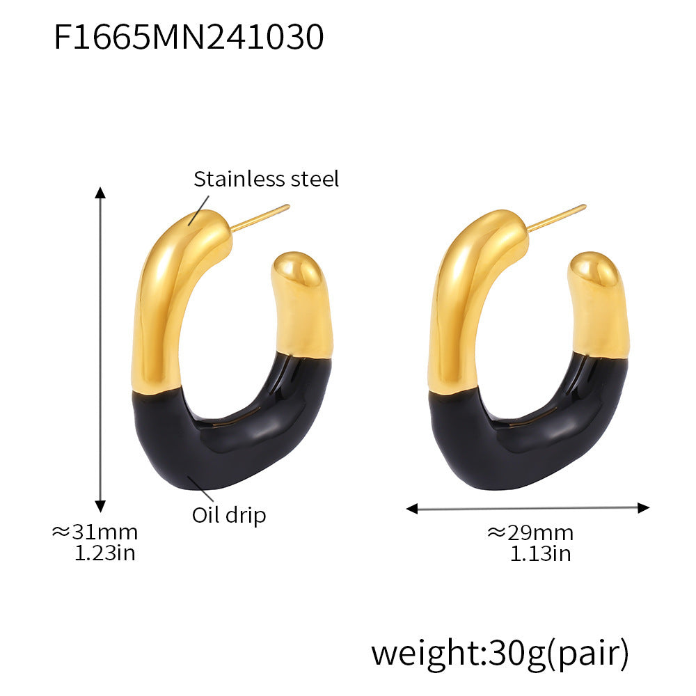 Wholesale Stainless Steel Geometric C- shaped Semi-oil Drop Earrings