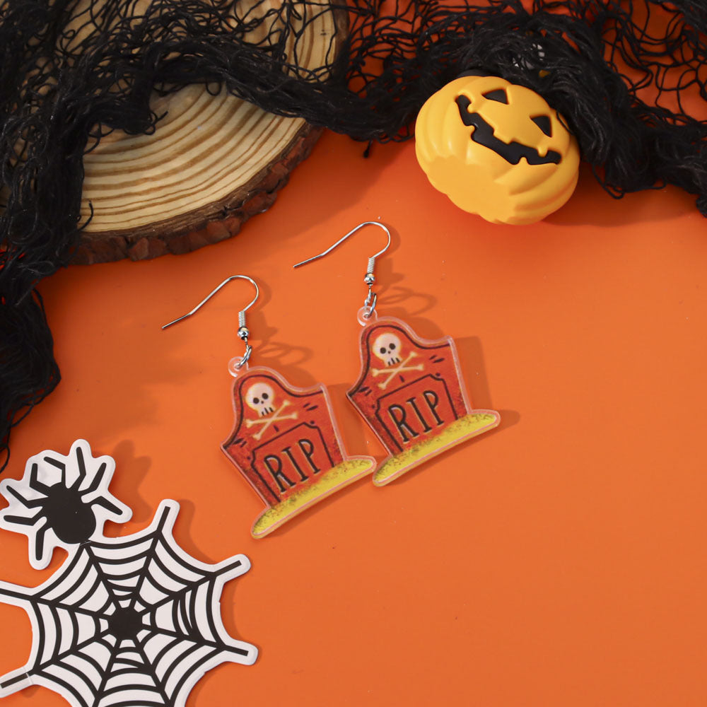 Wholesale  Acrylic Pumpkin Lantern Bat Earrings