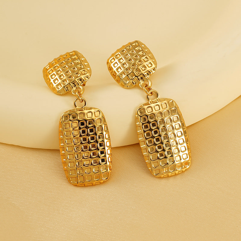 Wholesale Retro Square Check Stainless Steel Earrings ACC-ES-ZhongYao005