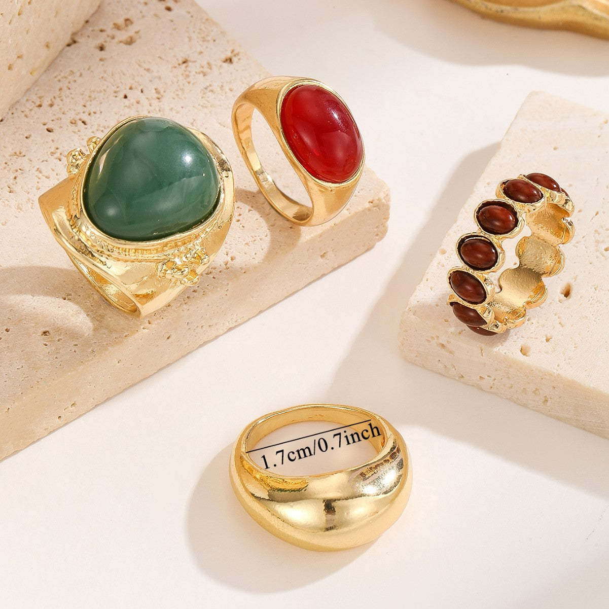 Wholesale Retro Gold Tone Oval Alloy Ring Set For Women Chic Jewelry Accessory Gift 4 Piece Everyday Wear