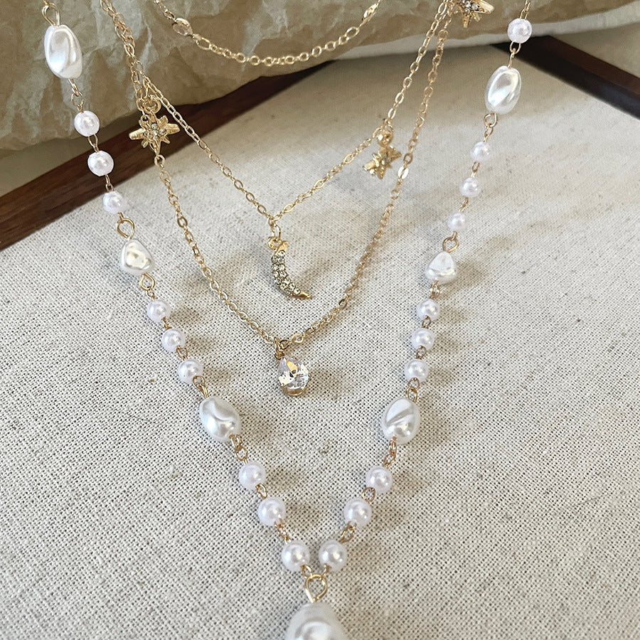 Wholesale Baroque Pearl Star Moon Tassel Necklace Layering Jewelry Chic Fashion Accessory Gift