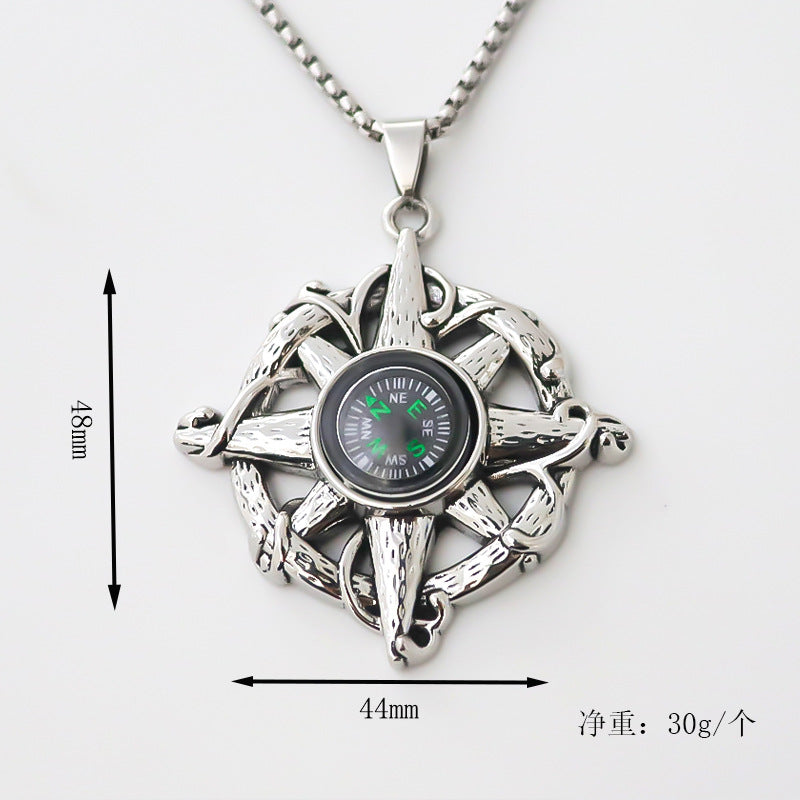 Wholesale Alloy Compass Pendant Necklace Silver Geometric Mens Trendy Street Fashion Jewelry