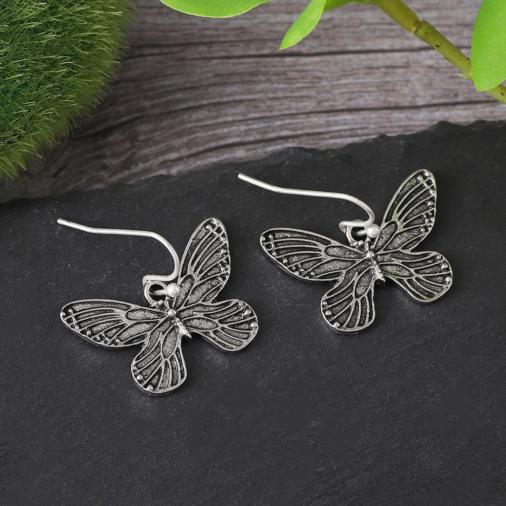 Wholesale Vintage Butterfly Pendant Earrings Ancient Silver Zinc Alloy Punk  Party Jewelry Fashion Accessory For Resale