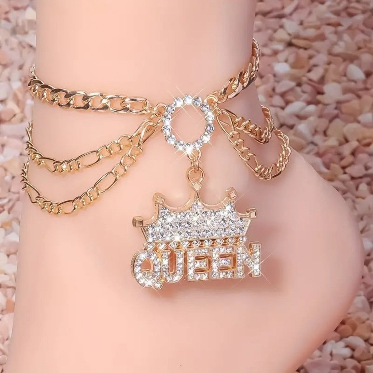 Wholesale Diamond Crown Queen Letter Anklet