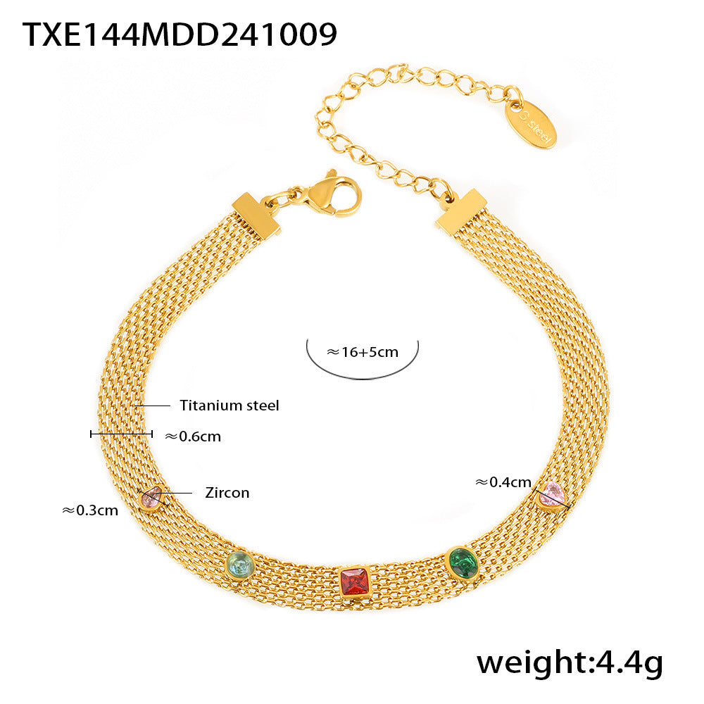 Wholesale Titanium Steel  Geometric Colorful Zircon Necklace Bracelet Set