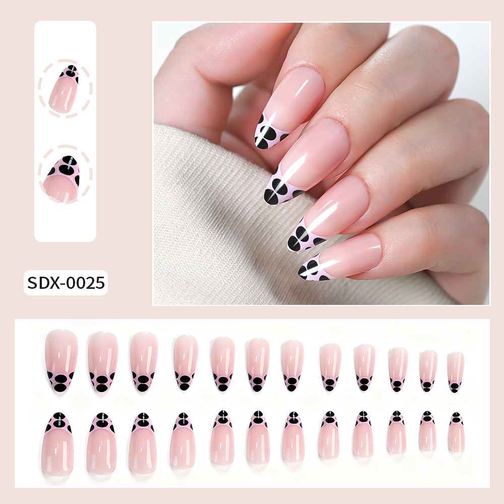 Wholesale Cartoon Bowknot Rhinestone Almond Short Square Press On Nails 24Pcs Trendy Fashion Accessory