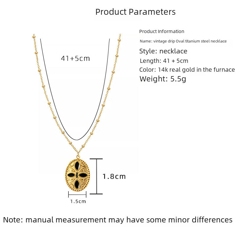 Wholesale Titanium Steel Oil Dropping Oval Pendant Multi-Layer Necklace