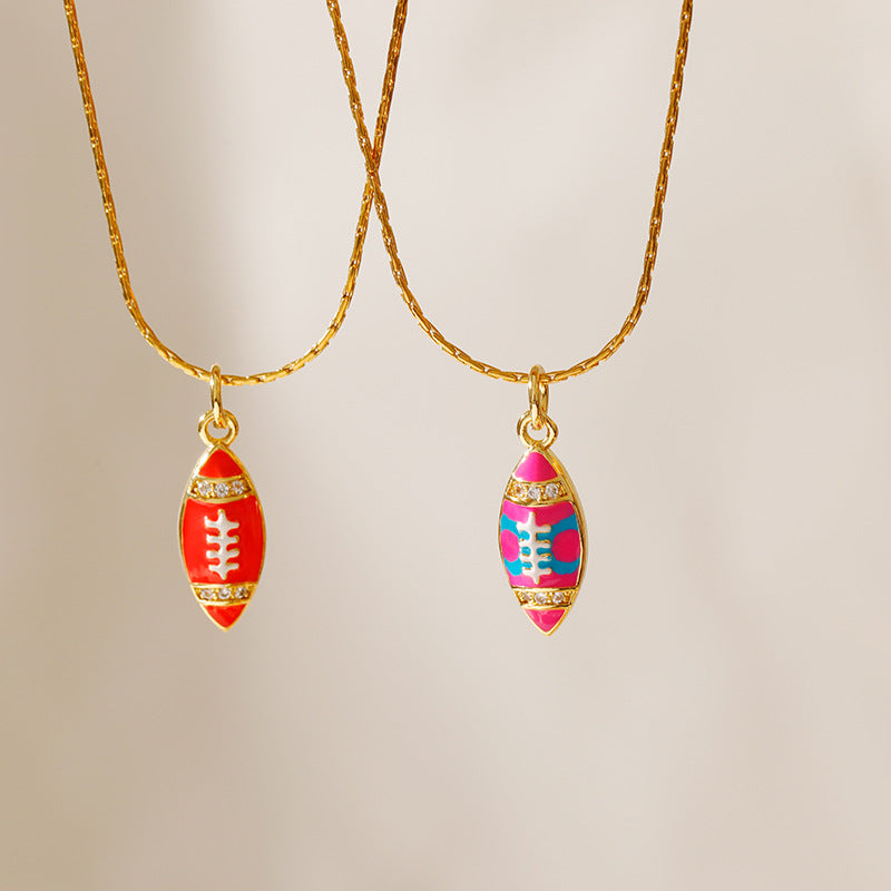 Wholesale Stainless steel Rugby Style Pendant Personality Oil Dropping Zircon Jewelry Gold Necklace