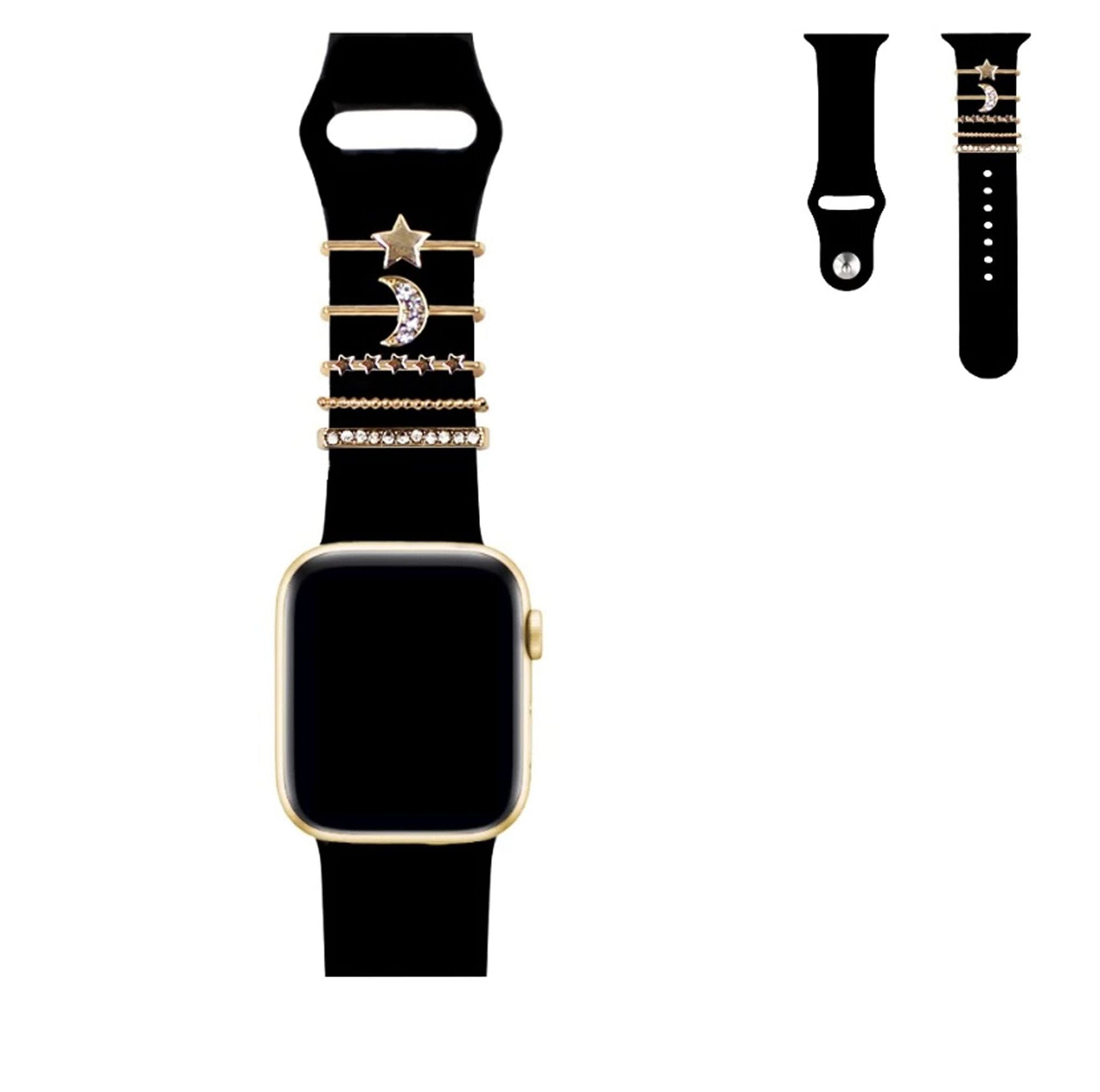 Wholesale Star and Moon Diamond-Encrusted Decorative Ring Suitable for Apple Watch Silicone Strap Decorative Nail Accessories with Sparkling Diamonds