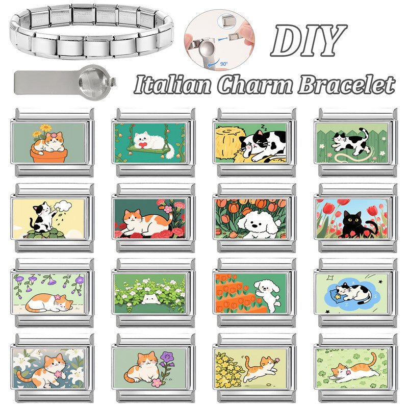 Wholesale  9mm Italian Charm Starter Bracelets DIY square Single Section Creative Stainless Steel Composable Bracelet
