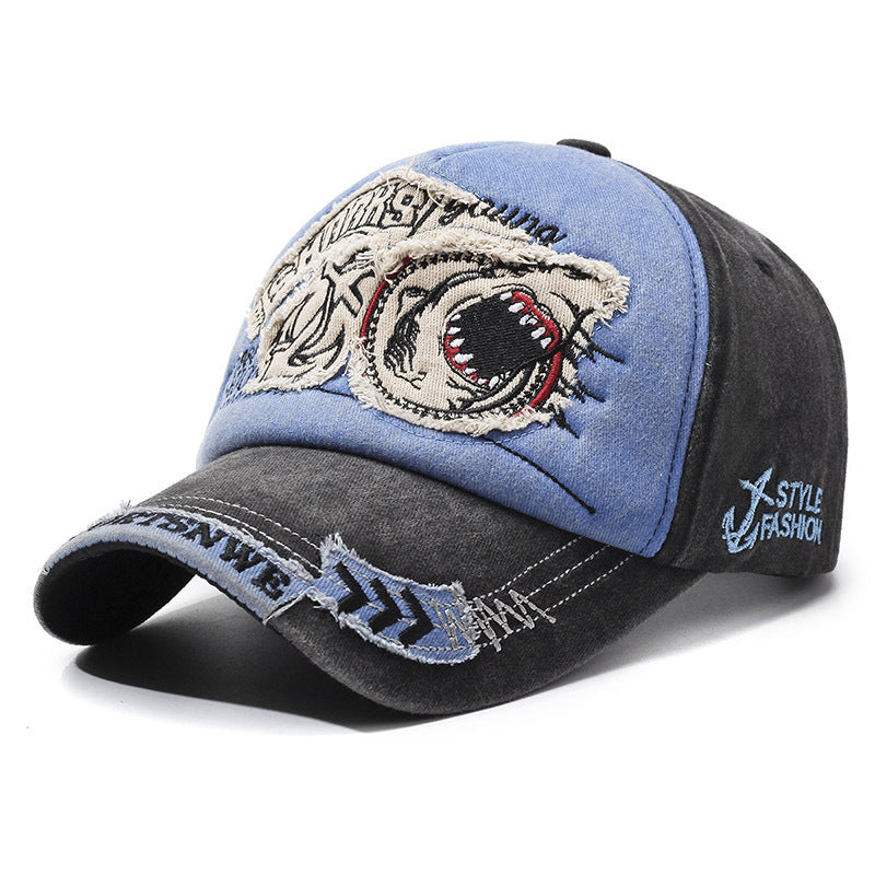 Wholesale Embroidered Shark Baseball Cap Distressed Hip Hop Style Adjustable Sun Hat Trendy Streetwear Accessory For Men And Women Boutique Resale
