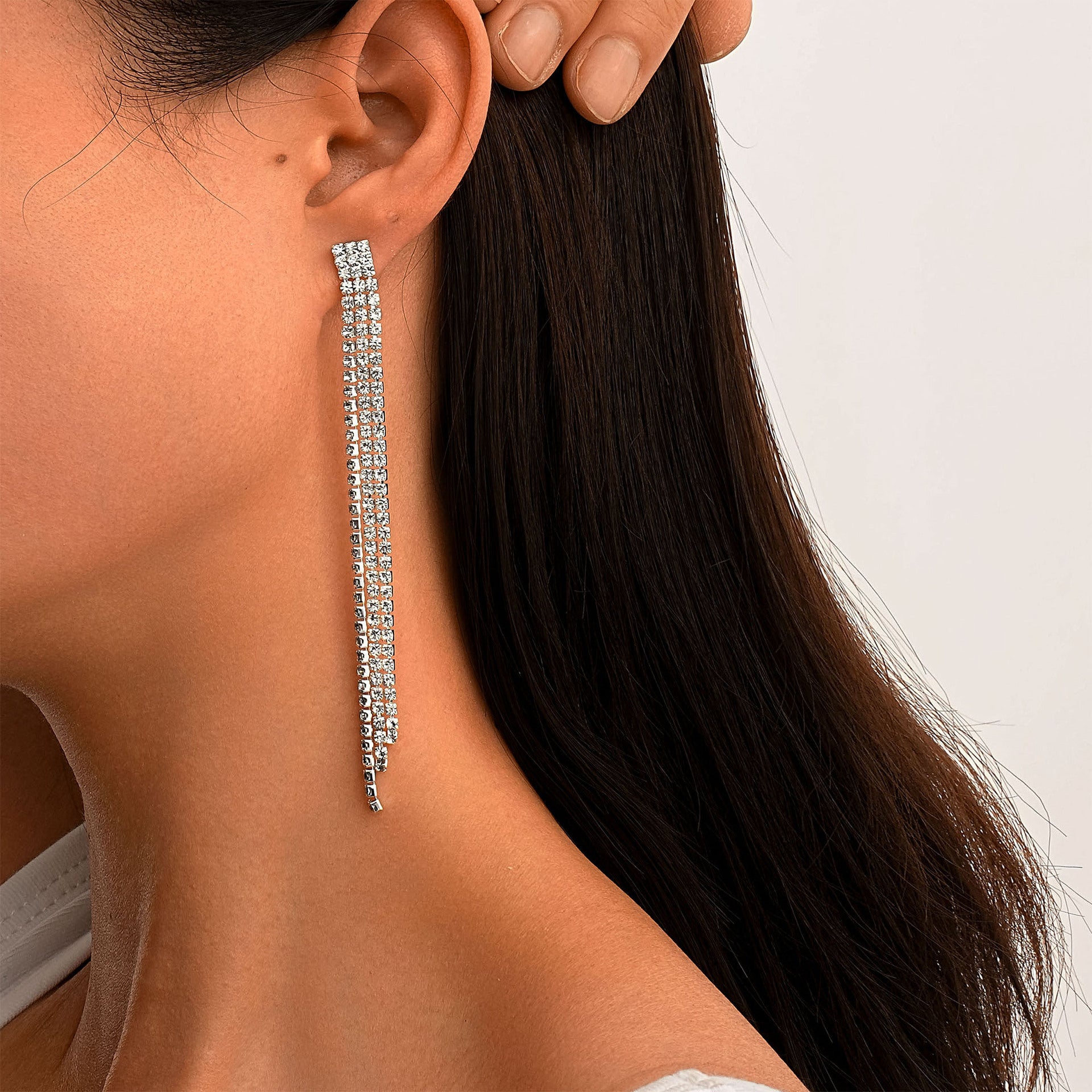 Wholesale Earrings Full-Diamond Long Tassel Earrings