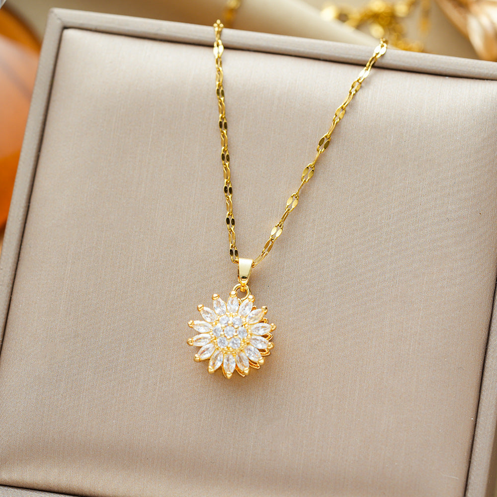 Wholesale  Light Luxury Rotatable Sunflower  Simple Titanium Steel Necklace