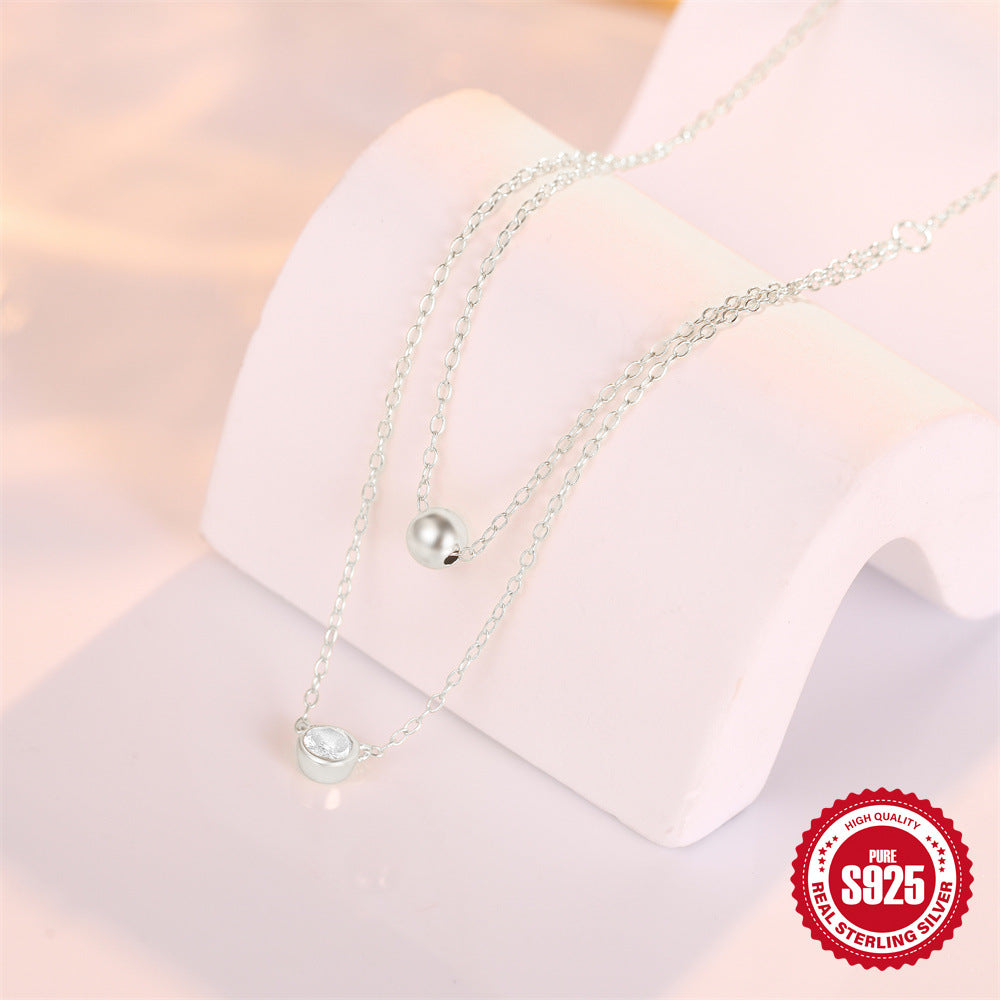 Wholesale 925 Sterling Silver Double Layer Stacked Wear Single Diamond Necklace