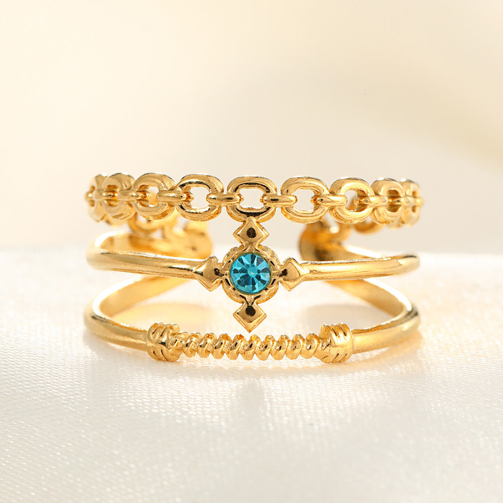 Wholesale Line Ring Micro-Inlaid Zirconia Stainless Steel Open Rings  ACC-RS-TaiMei005