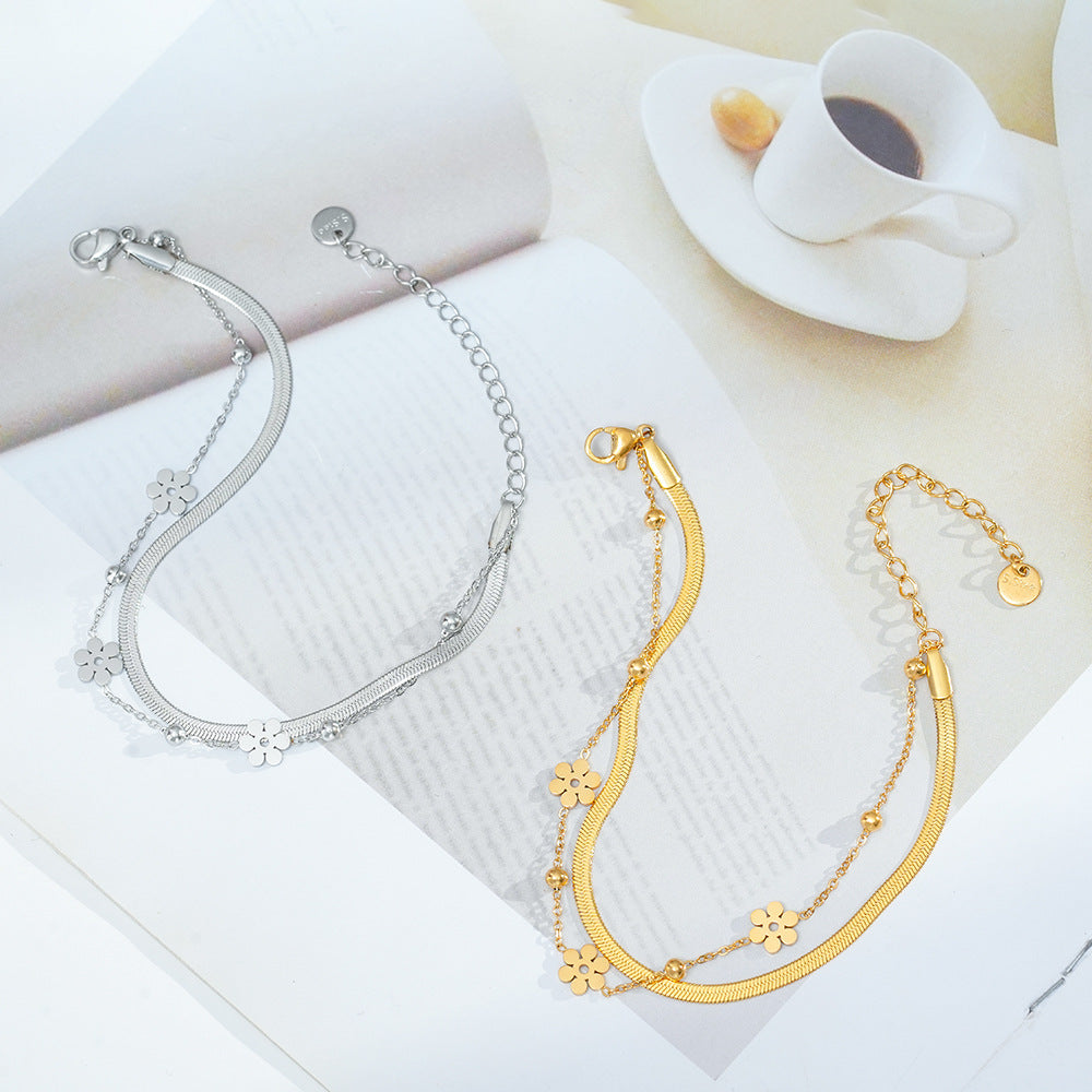 Wholesale Fashion Flower Snake Chain Bracelet Titanium Steel Electroplated Jewelry Boutique Resale