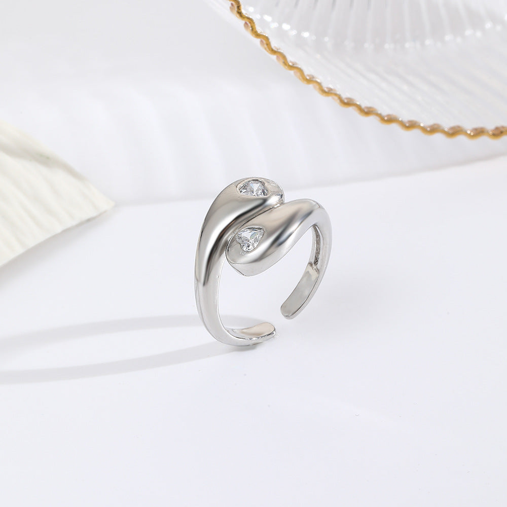 Wholesale Polished heart-shaped zircon open copper plated 18k ring