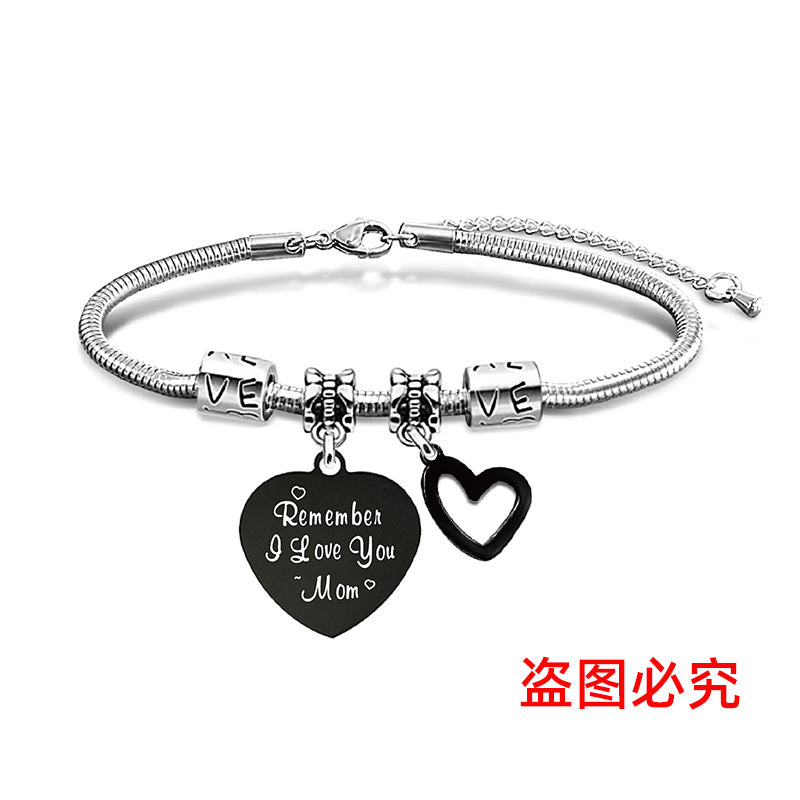Wholesale Heart Shape Pendant Mother's Day Stainless Steel Snake Bone Bracelet Holiday Gift ACC-BT-Ganggu003