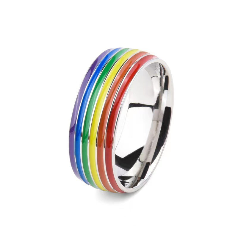 Wholesale Titanium steel non-allergic tail ring cute rainbow couple ring