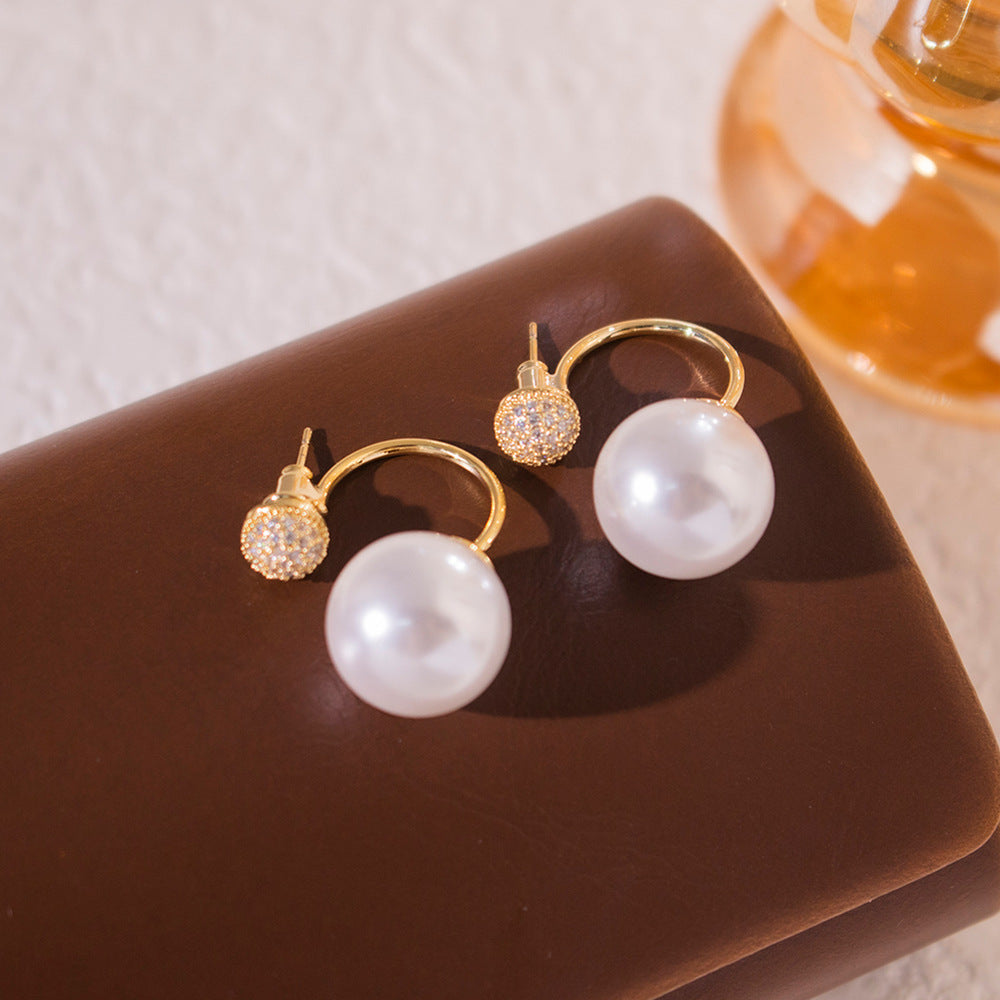 Wholesale  exquisite zircon pearl earrings  geometric light luxury design earrings