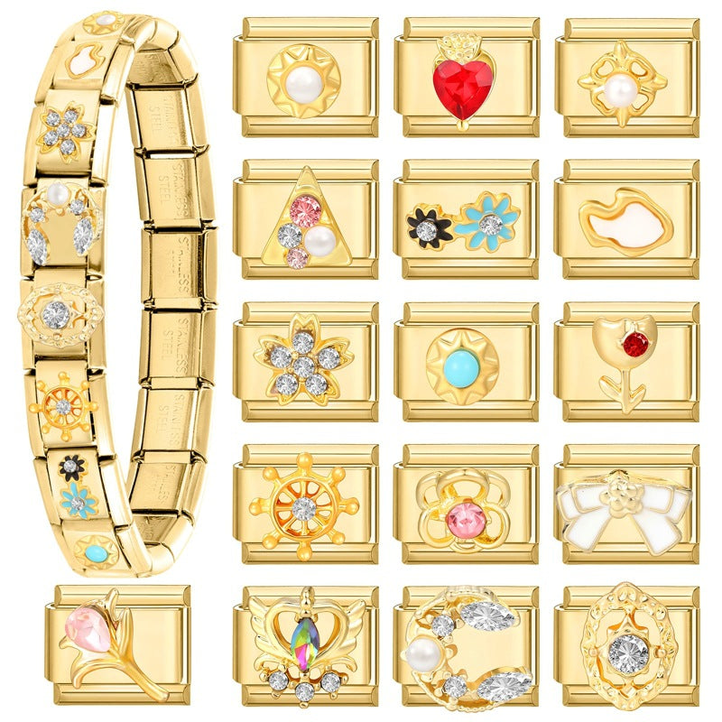 Wholesale  9mm Italian Charm Starter Bracelets DIY square Single Section Creative Stainless Steel Composable Bracelet