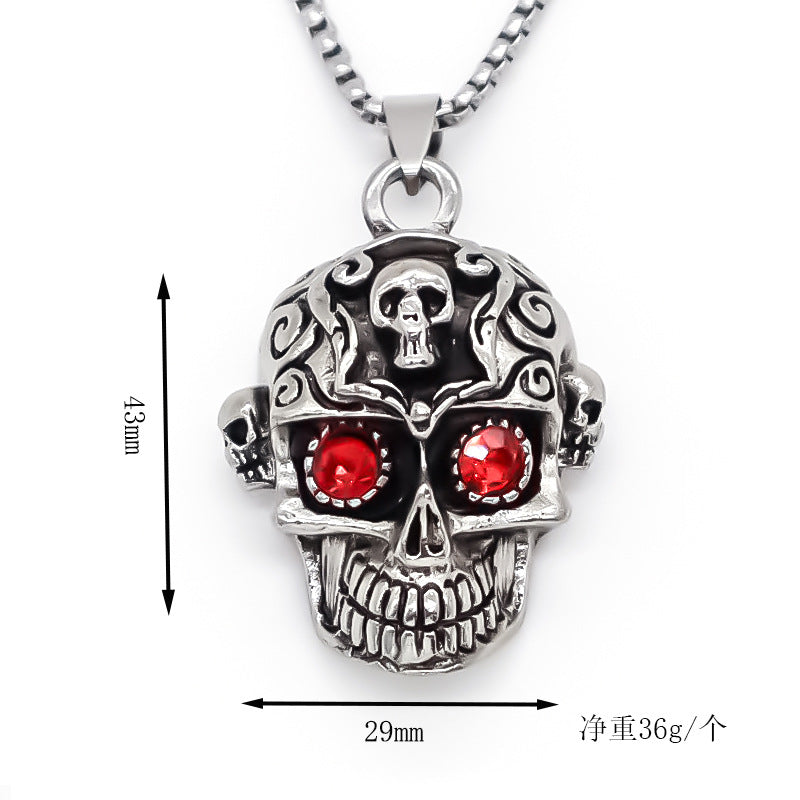 Wholesale  skull pendant high-grade carved inlaid gem accessories necklace