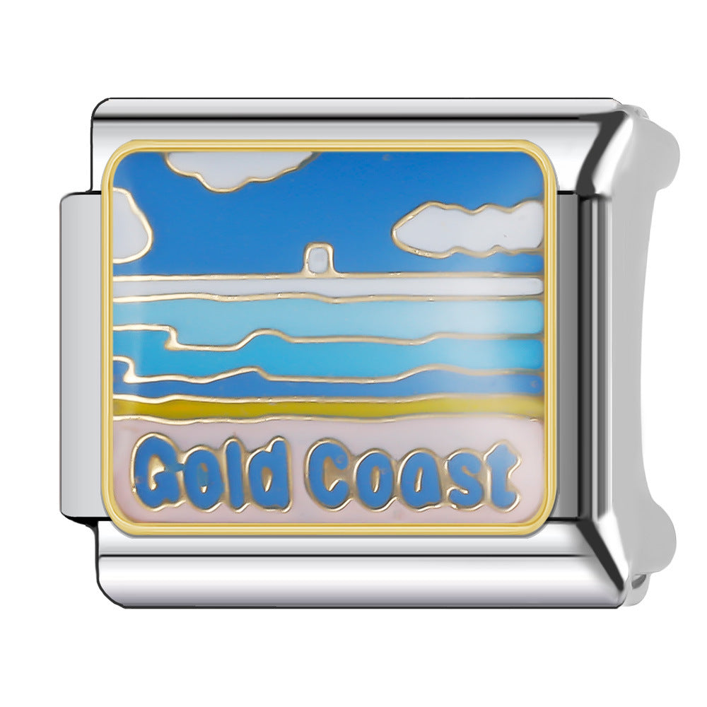 Wholesale Italian Charm Bracelet 9mm DIY Splicing Stainless Steel Holiday Tourism Landmark Composable Bracelet